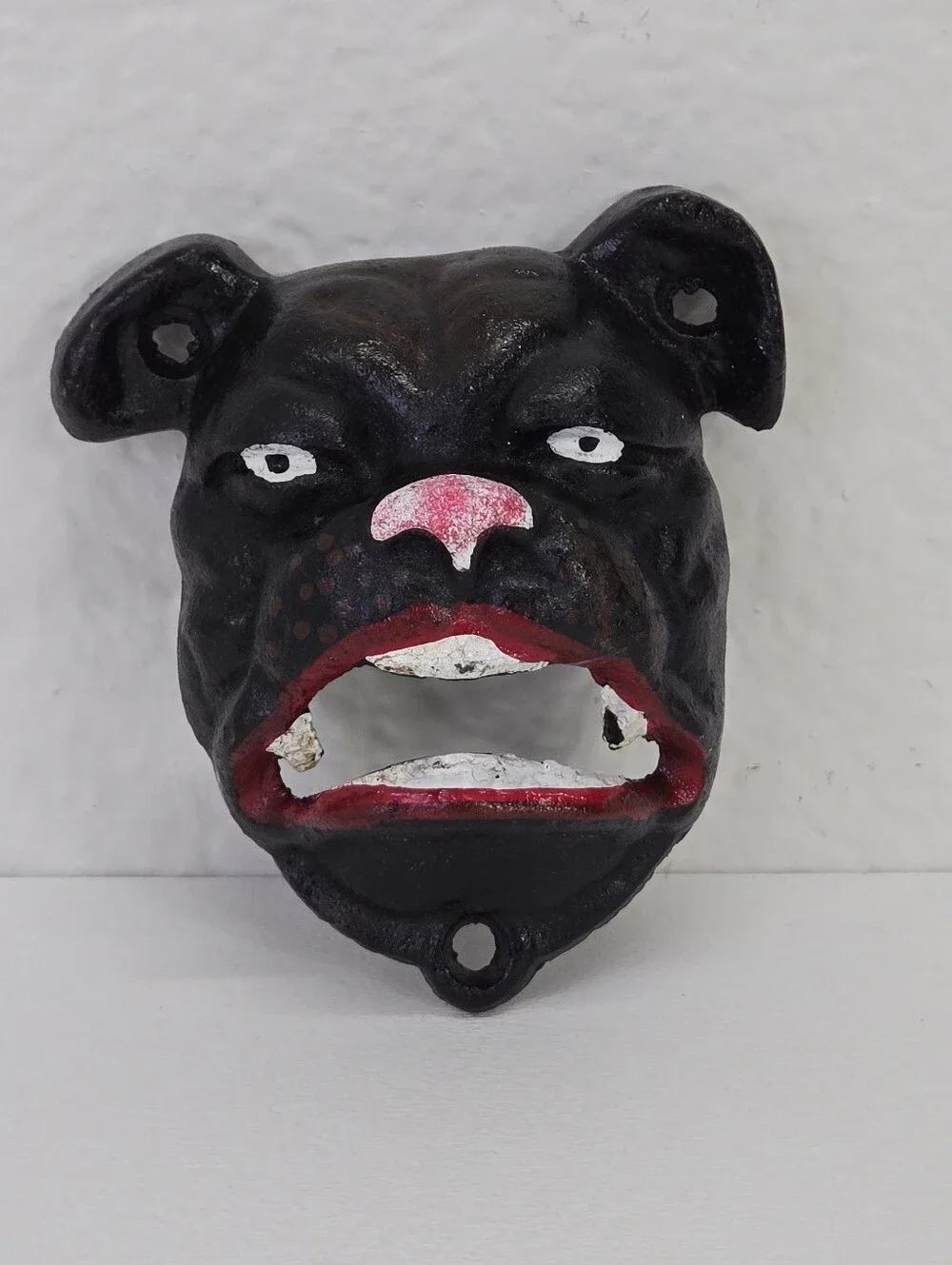 VTG Cast Iron Bulldog Wall Mount Bottle Opener Antique Finish Man Cave Brewery 1